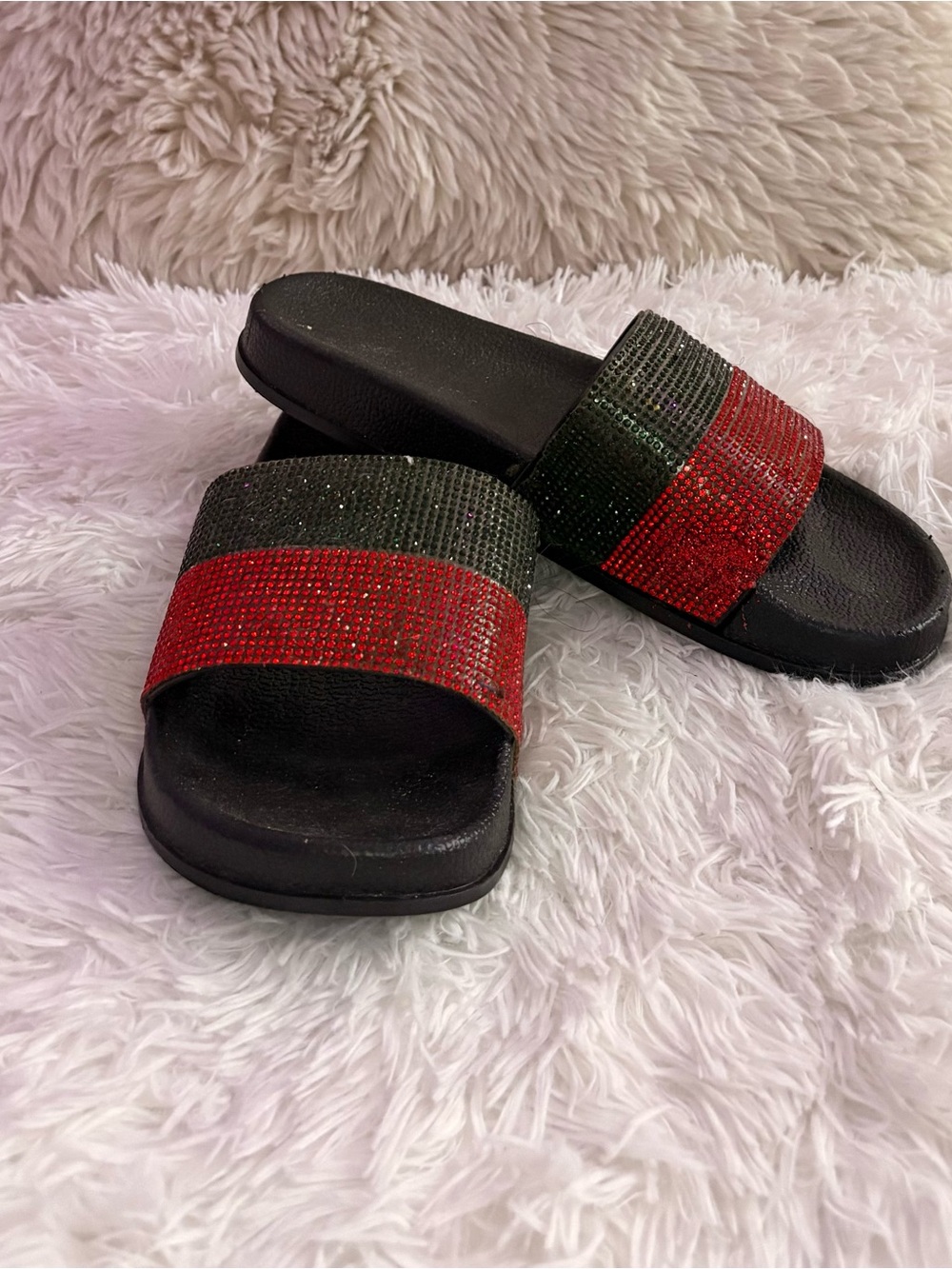 Red and Green Rhinestone Slides